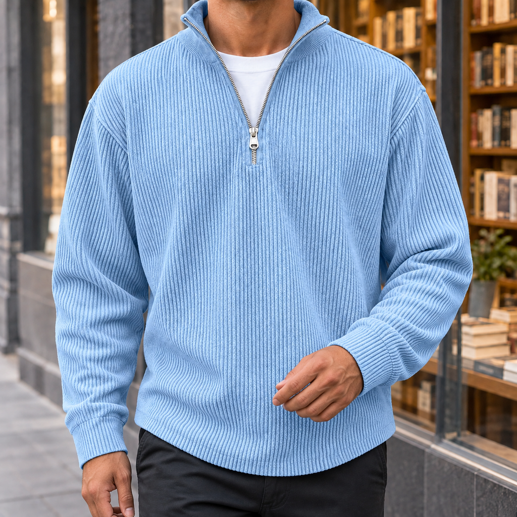 Men's Quarter Zip Pullover | Ribbed Stand Collar, Multiple Colors, Everyday Layering product photo 3