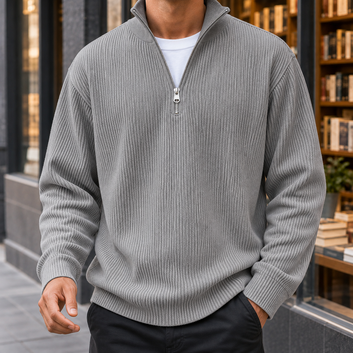 Men's Quarter Zip Pullover | Ribbed Stand Collar, Multiple Colors, Everyday Layering product photo 4