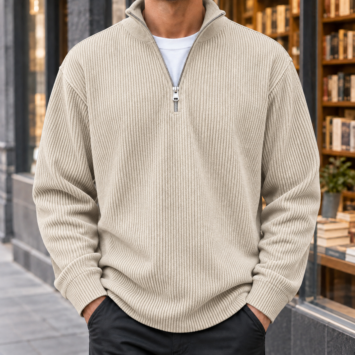 Men's Quarter Zip Pullover | Ribbed Stand Collar, Multiple Colors, Everyday Layering product photo 5