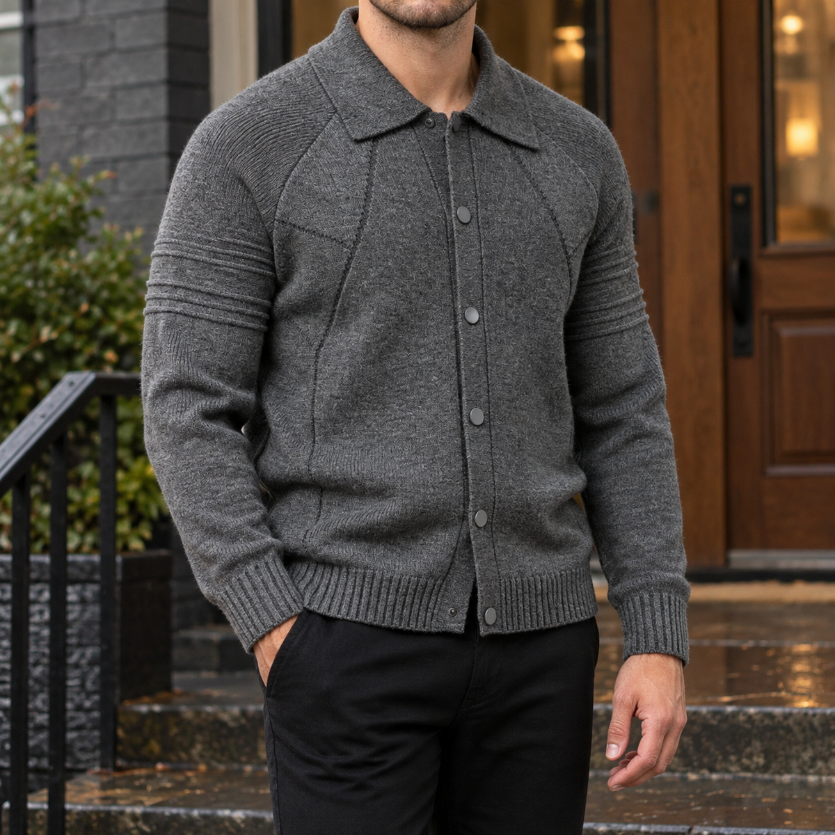 Men's Ribbed Snap Cardigan | Spread Collar, Easy Layering, Everyday Knit product photo 1
