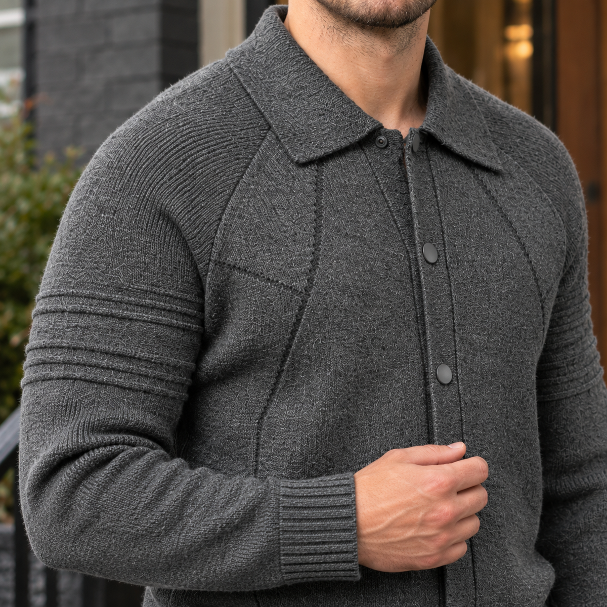 Men's Ribbed Snap Cardigan | Spread Collar, Easy Layering, Everyday Knit product photo 2