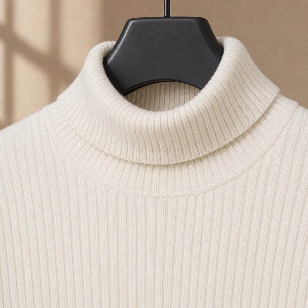 Men's Ribbed Turtleneck Sweater | Linen Blend, Fold Over Neck, Everyday Layer product photo 2