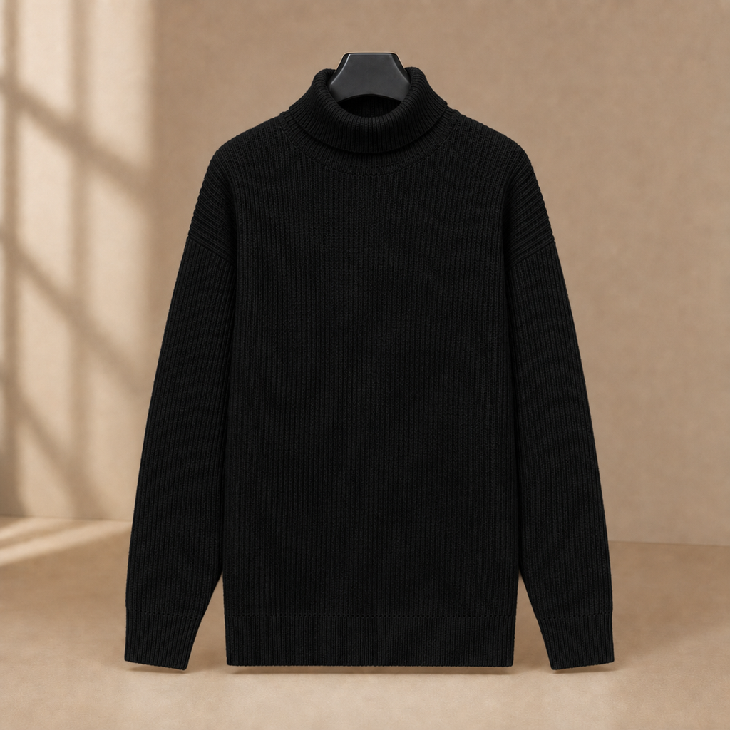 Men's Ribbed Turtleneck Sweater | Linen Blend, Fold Over Neck, Everyday Layer product photo 3