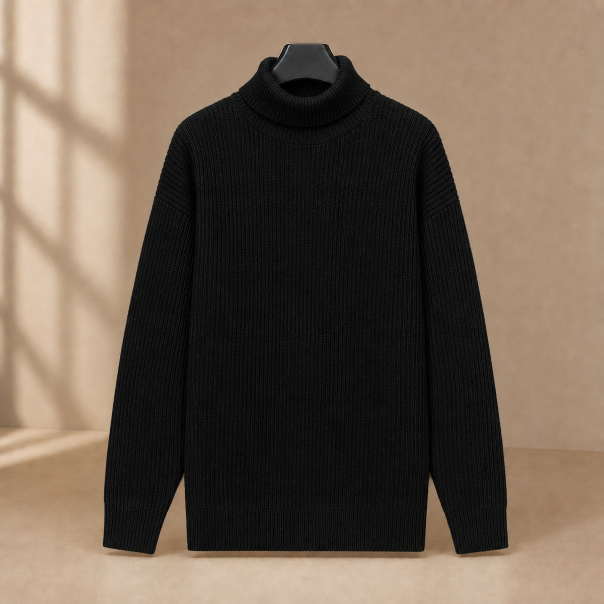 Men's Ribbed Turtleneck Sweater | Linen Blend, Fold Over Neck, Everyday Layer product photo 3