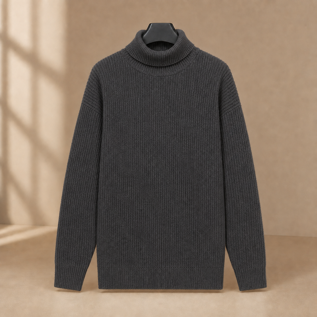 Men's Ribbed Turtleneck Sweater | Linen Blend, Fold Over Neck, Everyday Layer product photo 5