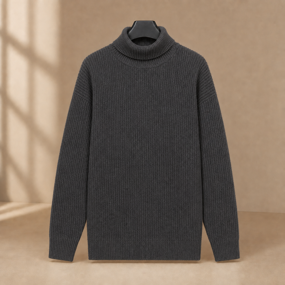Men's Ribbed Turtleneck Sweater | Linen Blend, Fold Over Neck, Everyday Layer product photo 5