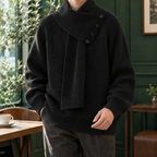 Men's Scarf Collar Sweater | Ribbed Button Neck, Multiple Colors, Everyday Layering product photo 5