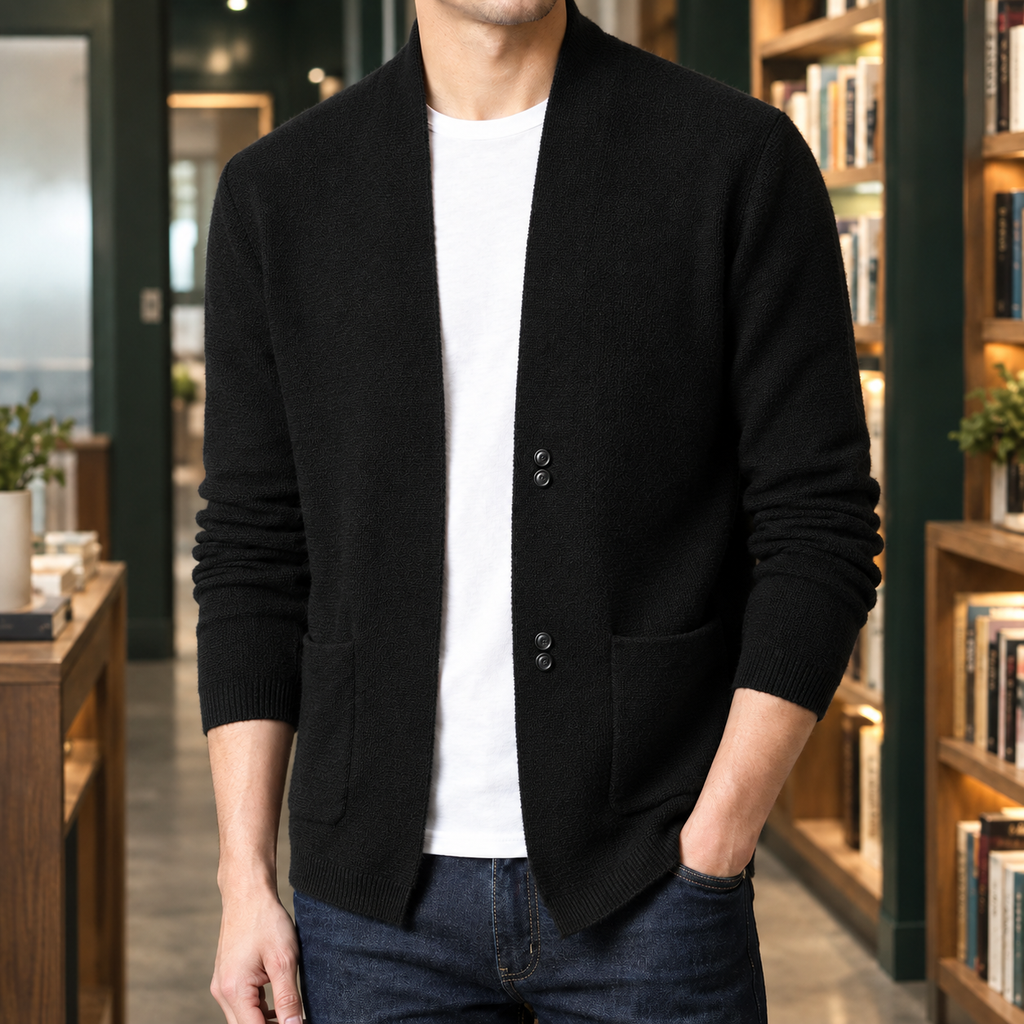 Men's Shawl Collar Cardigan | Soft Knit, Button Detail, Patch Pockets product photo 3