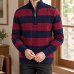 Men's Striped Half Zip Sweater | Textured Knit, Cable Detail, Relaxed Fit product photo 5