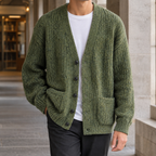 Men's Textured V Neck Cardigan | Five Button Front, Patch Pockets, Relaxed Layering product photo 1