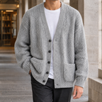 Men's Textured V Neck Cardigan | Five Button Front, Patch Pockets, Relaxed Layering product photo 3