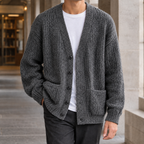 Men's Textured V Neck Cardigan | Five Button Front, Patch Pockets, Relaxed Layering product photo 4
