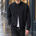 Men's Textured Zip Cardigan | Stand Collar, Two Way Zip, Relaxed Fit product photo 1