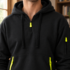 Men's Utility Half Zip Hoodie | Drawcord Hood, Three Pockets, Textured Knit product photo 2
