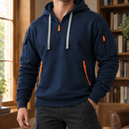 Men's Utility Half Zip Hoodie | Drawcord Hood, Three Pockets, Textured Knit product photo 3