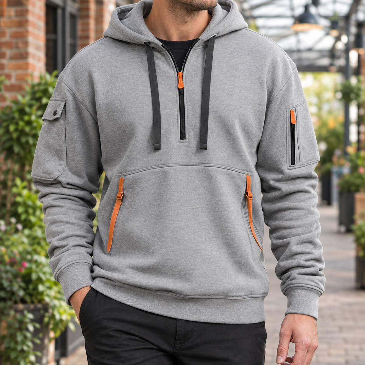 Men's Utility Half Zip Hoodie | Drawcord Hood, Zip Pockets, Everyday Layer product photo 1