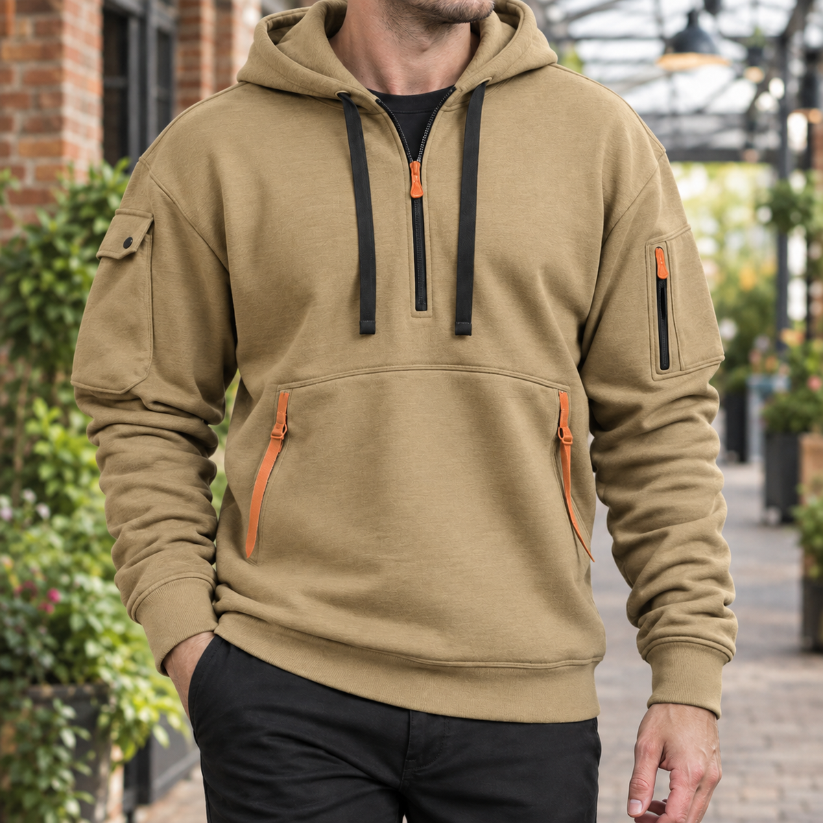 Men's Utility Half Zip Hoodie | Drawcord Hood, Zip Pockets, Everyday Layer product photo 3