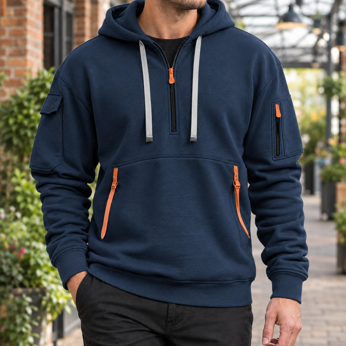 Men's Utility Half Zip Hoodie | Drawcord Hood, Zip Pockets, Everyday Layer product photo 5