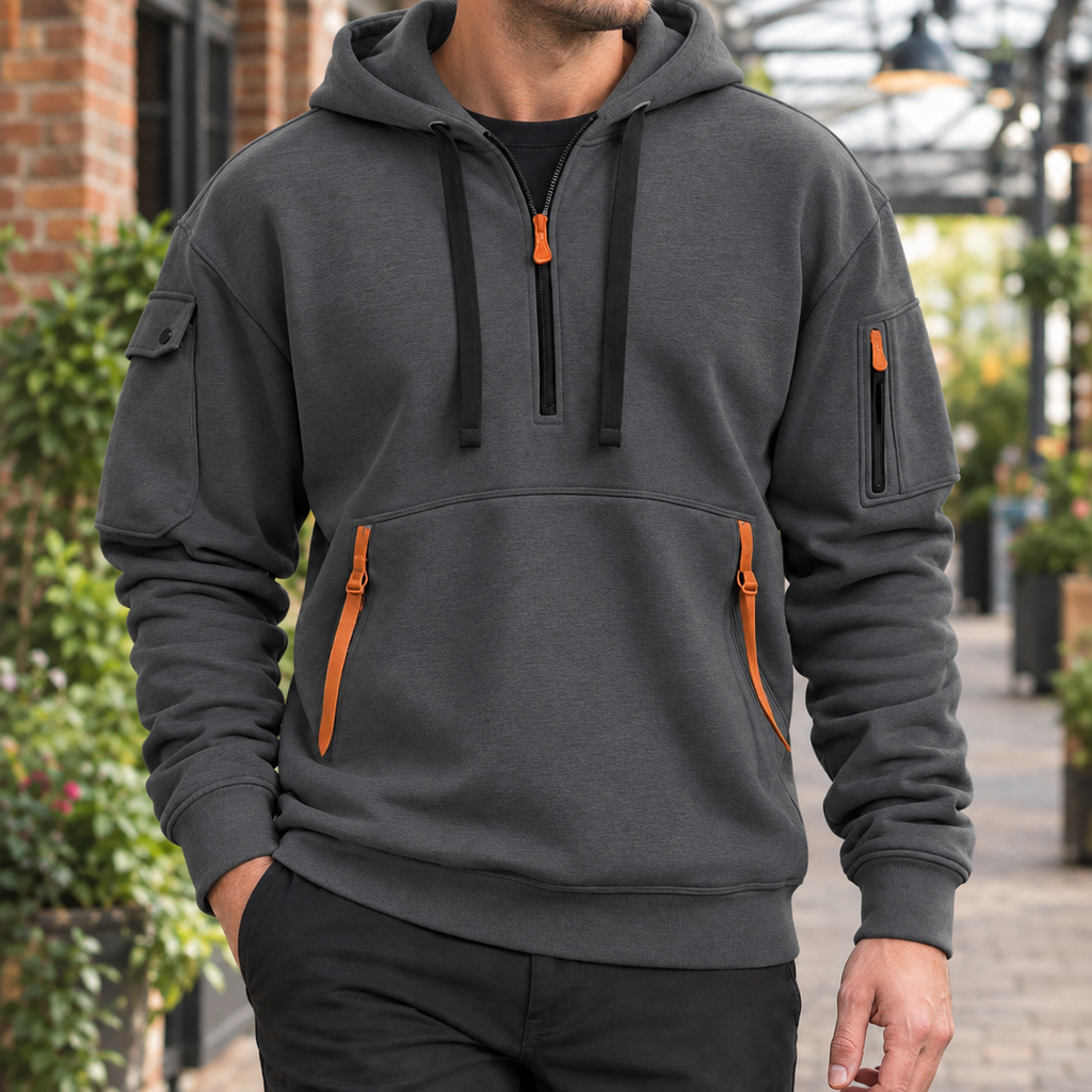 Men's Utility Half Zip Hoodie | Drawcord Hood, Zip Pockets, Everyday Layer product photo 7