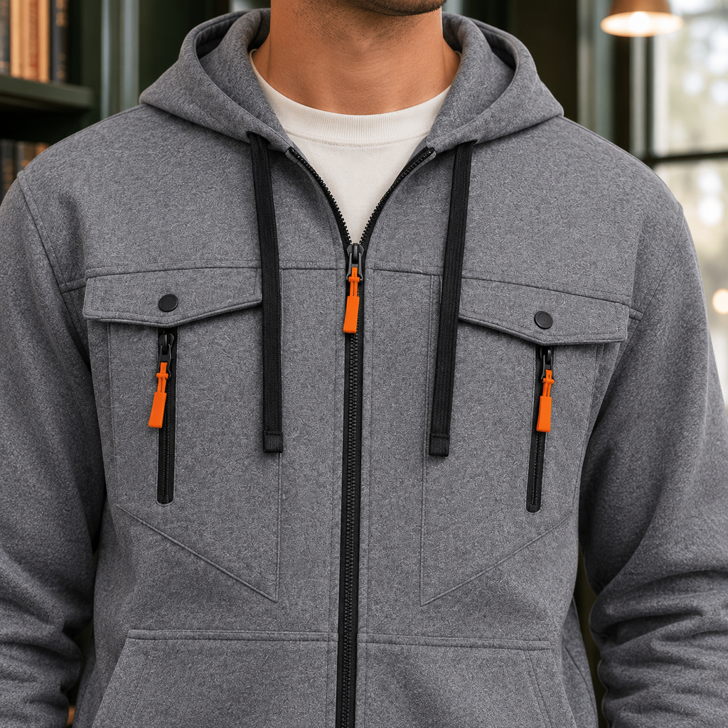 Men's Utility Zip Hoodie | Drawcord Hood, Four Pocket Front, Everyday Layer product photo 2