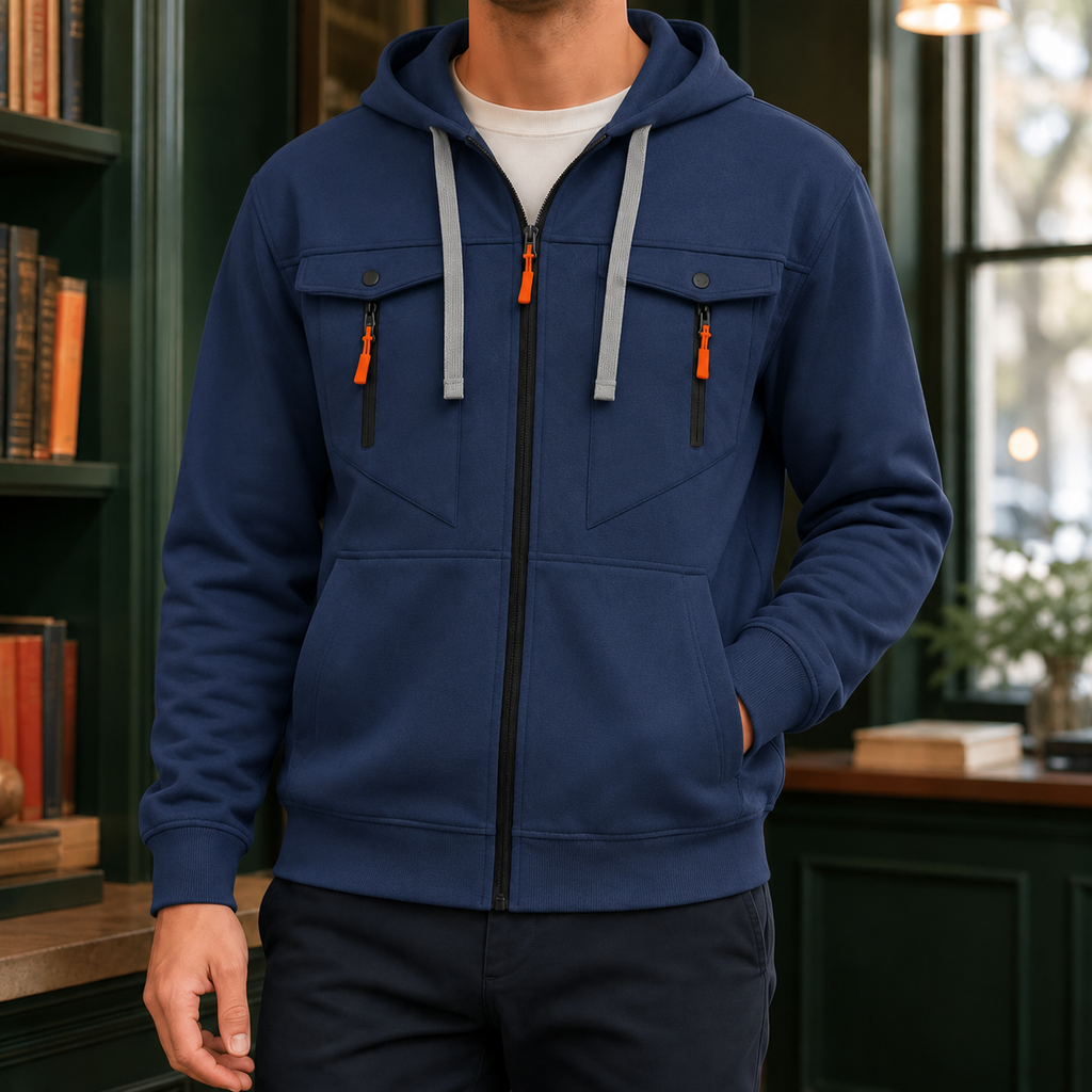 Men's Utility Zip Hoodie | Drawcord Hood, Four Pocket Front, Everyday Layer product photo 4