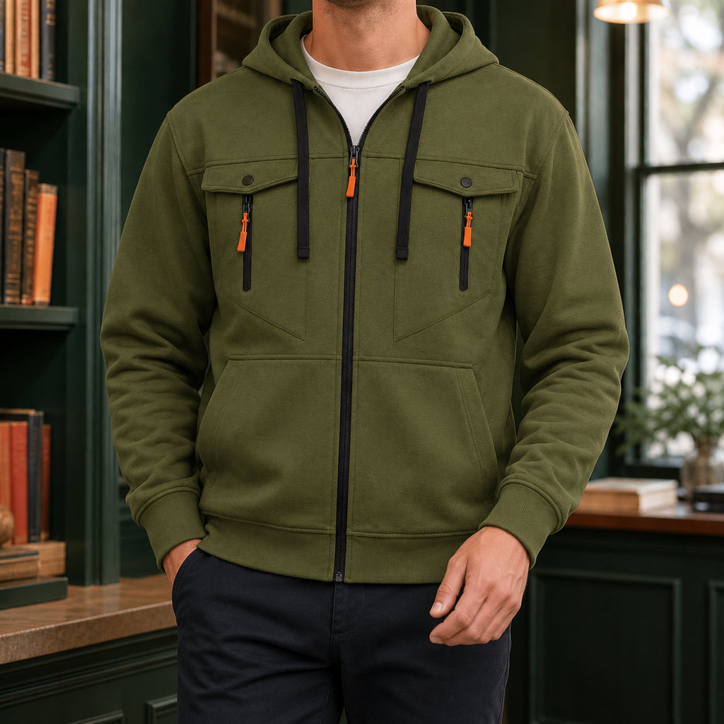 Men's Utility Zip Hoodie | Drawcord Hood, Four Pocket Front, Everyday Layer product photo 5